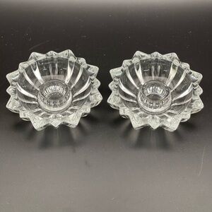 Libbey Canada Crystal Starburst Taper Candle Holders X 2 Vintage Clear Glass